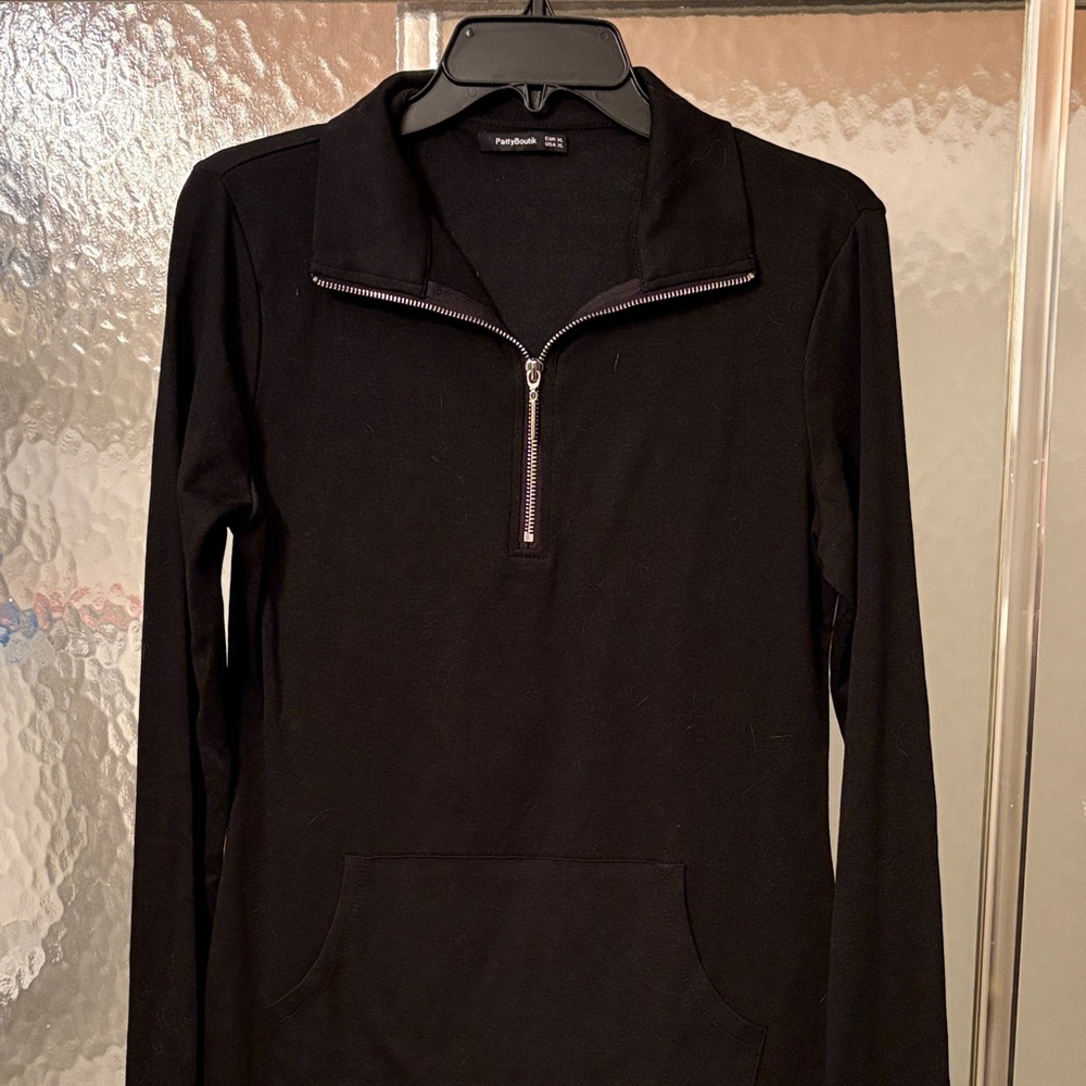 PattyBoutik Black Half-Zip Pullover with Kangaroo Pocket